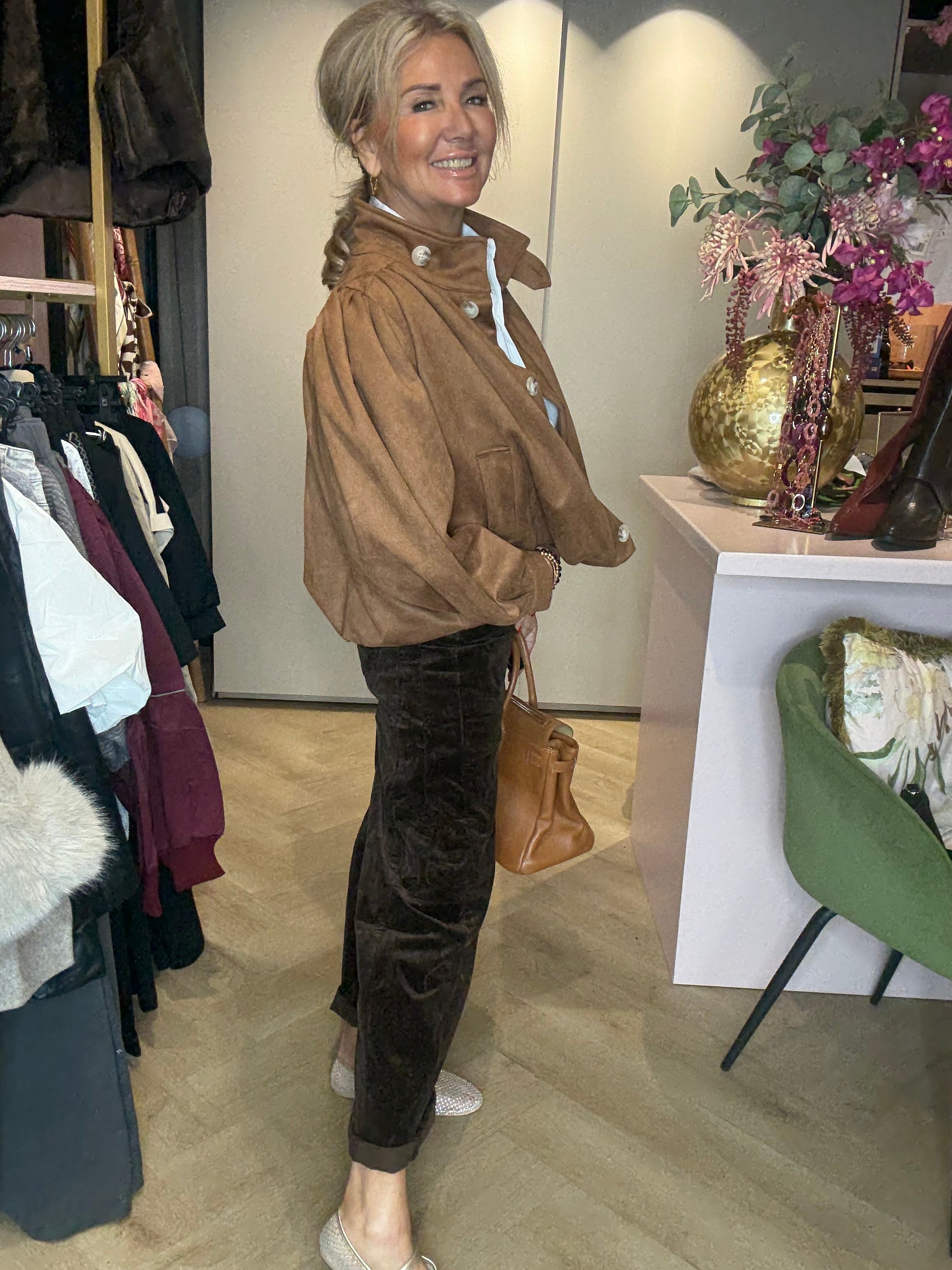 Broek Barrel Dark Brown Rib Cord